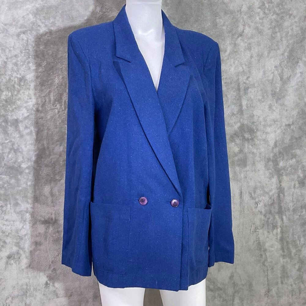 Jack Winter Silk Blazer Women's L Career Office Quiet Luxury Royal Blue Vtg 80’s